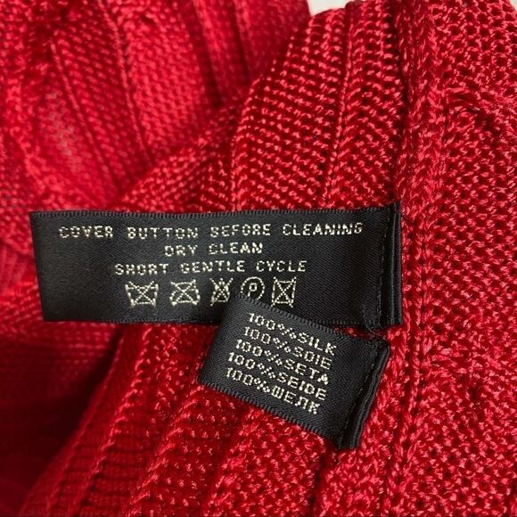 Ralph Lauren Red Tussah Silk Cable-Knit Cardigan Sweater - Picture 8 of 16